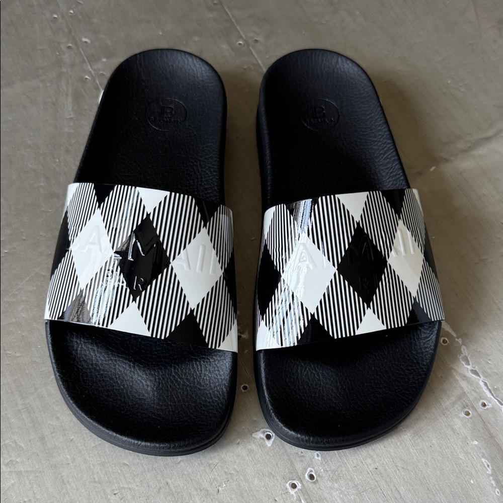 Balmain slides sandals black white logo rubber pool slides sz 37